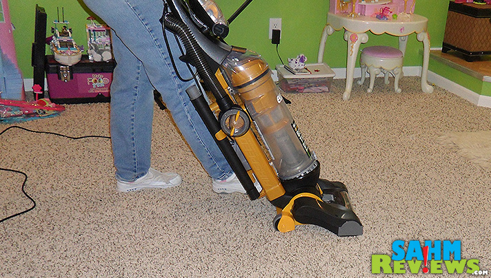 The Eureka AirSpeed All Floors works great on a variety of surfaces! Hence the name "All Floors" :) Vacuuming high pile here. - SahmReviews.com #EurekaPower