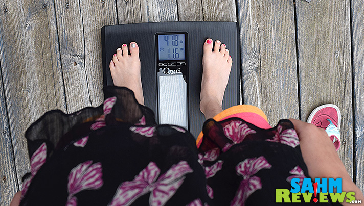 Checking our BMI with our Ozeri scale. - SahmReviews.com