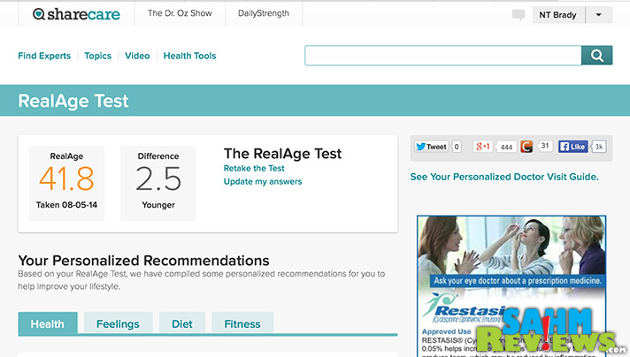 I'm younger than my calendar says I am! Have you taken the RealAge Test? - SahmReviews.com #RealAge