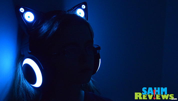 Cat ear headphones from Brookstone have light up LEDs. - SahmReviews.com