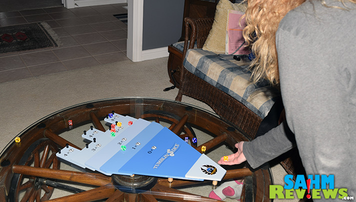 Tumblin' Dice by Eagle-Gryphon Games takes curling to another level. Literally. Add dice and a 3-D playing area and you've got an instant classic! - SahmReviews.com