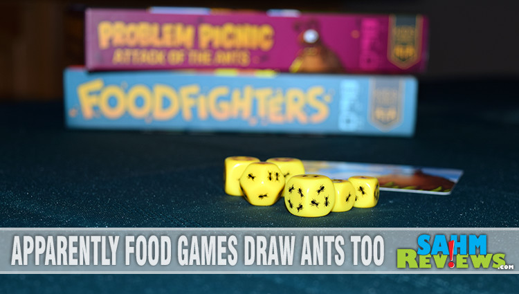 Making kids games that are fun for adults is the goal of Kids Table Board Gaming with Food Fighters and Problem Picnic Attack of the Ants card games. - SahmReviews.com