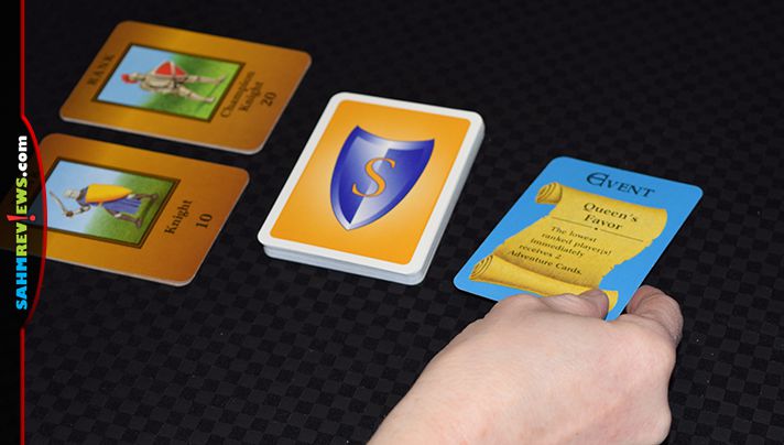 Quests of the Round Table is more than a standard trick-taking card game. It has you battling each other to earn shield and rank up! - SahmReviews.com