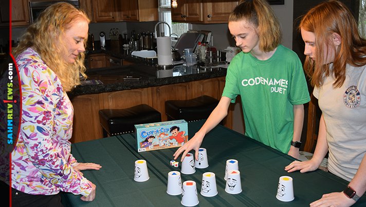 Deductive thinking and fast reflexes are helpful when playing Cup-A-Cup family game from R&R Games. - SahmReviews.com