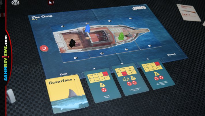 You'd be hard-pressed to find a board game that stays as true to the movie as the new Jaws game by Ravensburger. You even have to attach barrels! - SahmReviews.com