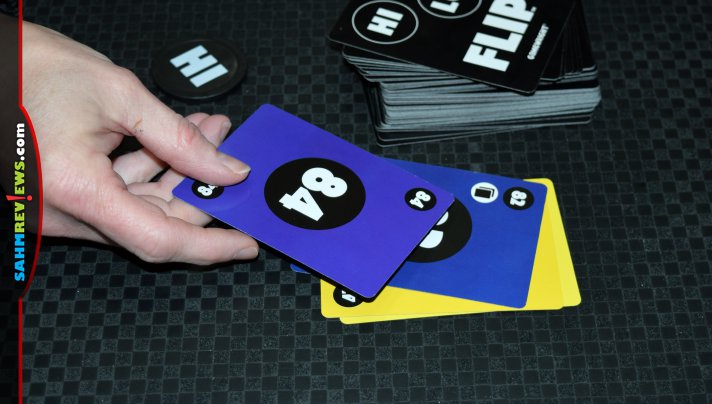 Gamewright's Hi Lo Flip is a colorful addition to our card game collection. It reminded us a little bit of UNO, but different enough to warrant keeping. - SahmReviews.com