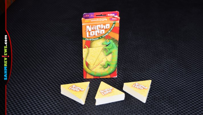 This Chicagoland thrift store find, Nacho Loco, utilizes triangular-shaped cards. Game play is a cross between UNO and Dominos! - SahmReviews.com