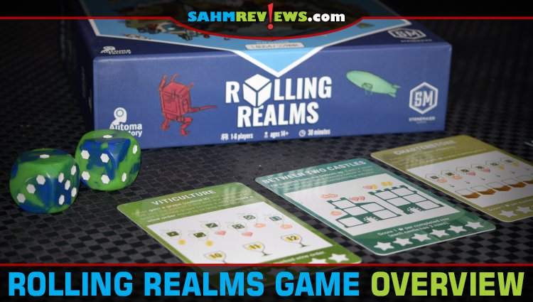 Rolling Realms from Stonemaier Games incorporates other games from their line to create a unique theme for this roll and write game. - SahmReviews.com