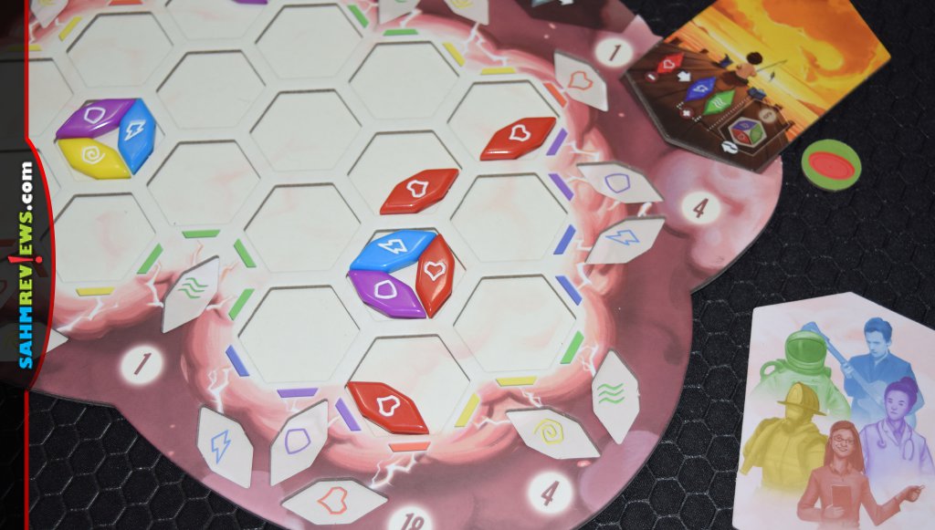 Vivid Memories player board showing fragments connecting matching icons on two sides of the board. - SahmReviews.com