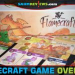 Game box, board, cards and player token for Flamecraft from Lucky Duck Games. - SahmReviews.com