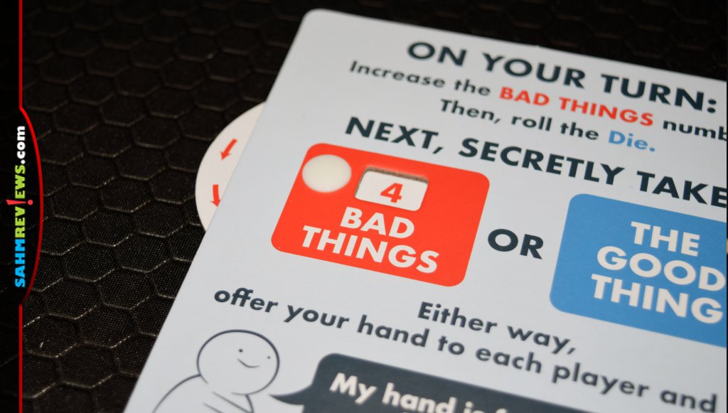You Lying Sack game board displaying number of Bad Things. - SahmReviews.com