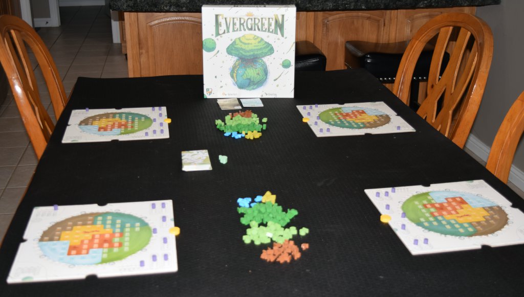 Setup for Evergreen board game from Horrible Guild. - SahmReviews.com