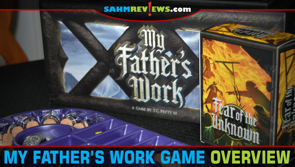 My Father's Work game box, component tray and Fear of the Unknown scenario box. - SahmReviews.com