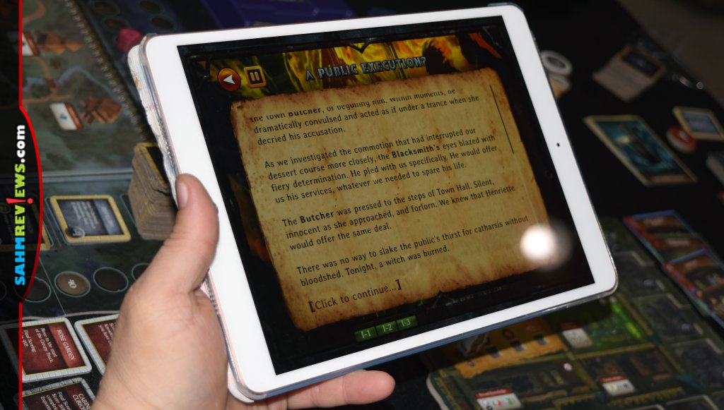 Closeup of an iPad displaying a journal entry in the app for My Father's Work game. - SahmReviews.com