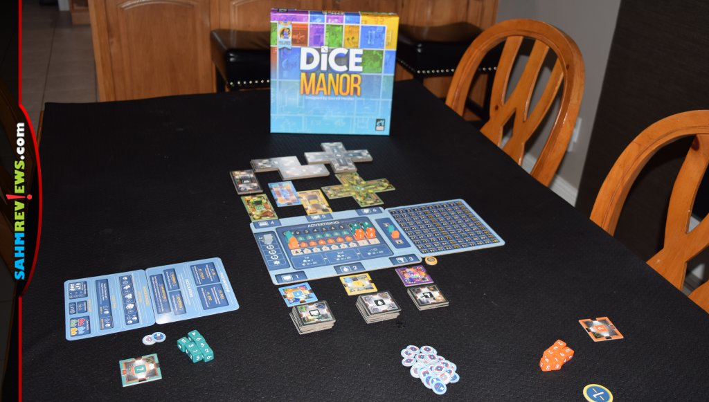 Game setup of Dice Manor from Arcane Wonders. - SahmReviews.com