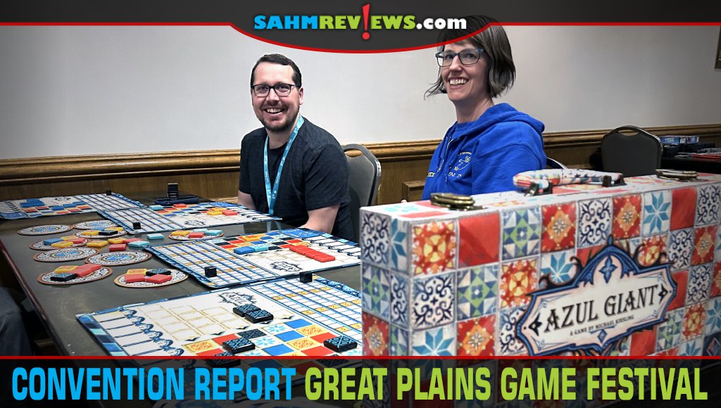 Great Plains Game Festival included a large assortment of giant-sized games. Pictured are attendees playing Azul Giant. - SahmReviews.com